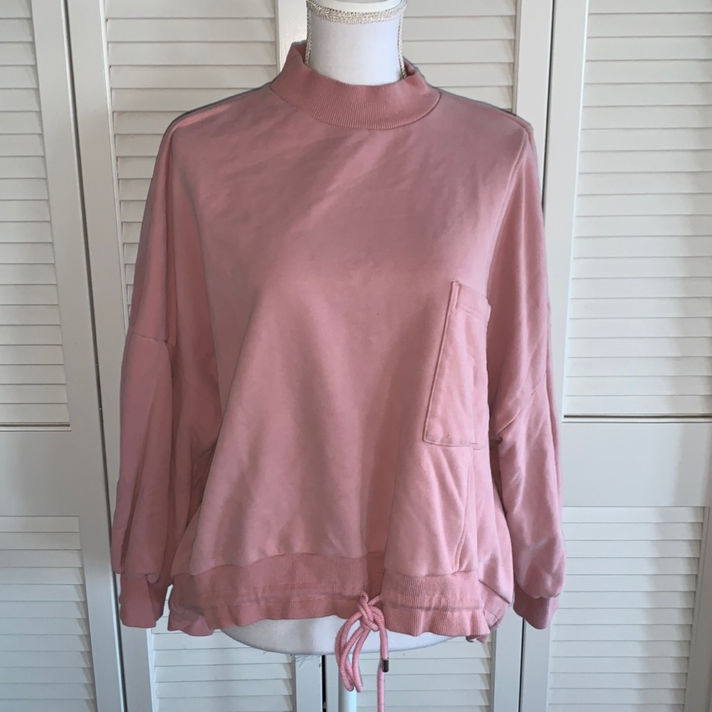 NAP Drawstring Hem Cotton Sweatshirt Blush Pink Oversized Top Women’s Size Large - Picture 3 of 12